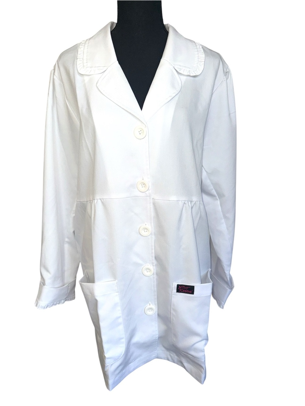 Betsey Johnson x Koi Juniper Lab Coat White Ruffle NWT Women's Large